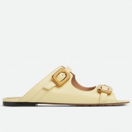 Bottega Veneta Stretch Buckle Sandals in Moon Beam Calfskin