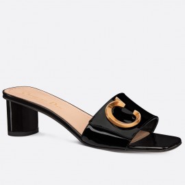 Dior C'est Heeled 50MM Slides in Black Patent Calfskin